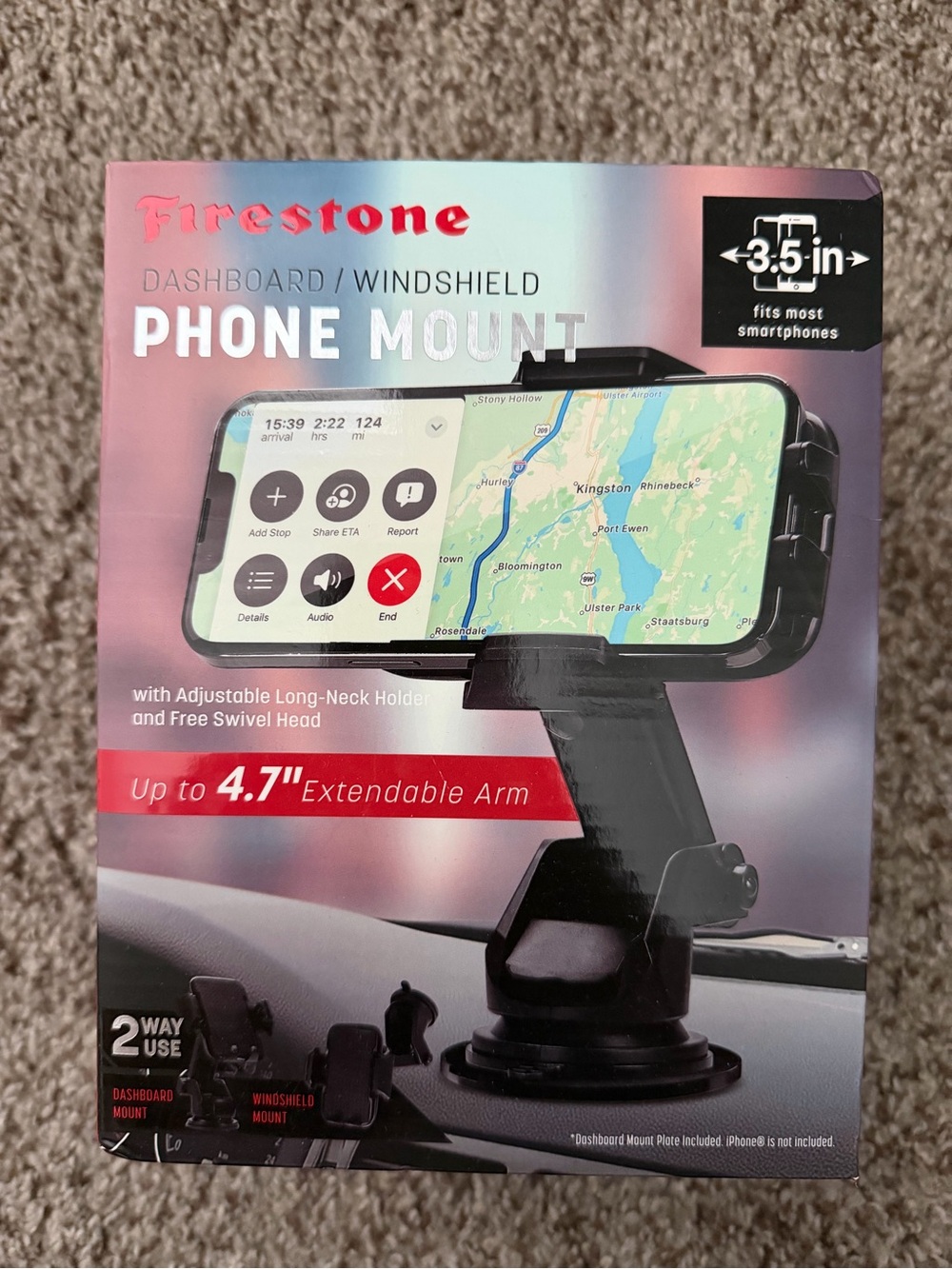 Firestone Black Dashboard & Windshield Phone Mount - Extendable Arm
